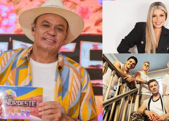 Rastapé e Adryana Ribeiro animam o programa Aqui Tem Nordeste, apresentado por Frank Aguiar